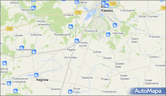 mapa Bronisławów gmina Biała Rawska, Bronisławów gmina Biała Rawska na mapie Targeo