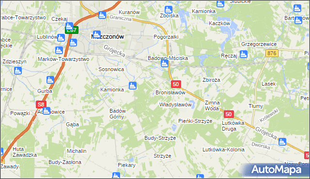 mapa Bronisławów gmina Mszczonów, Bronisławów gmina Mszczonów na mapie Targeo