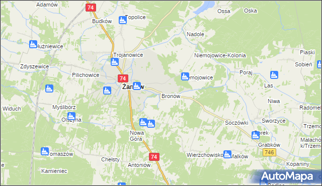 mapa Bronów gmina Żarnów, Bronów gmina Żarnów na mapie Targeo