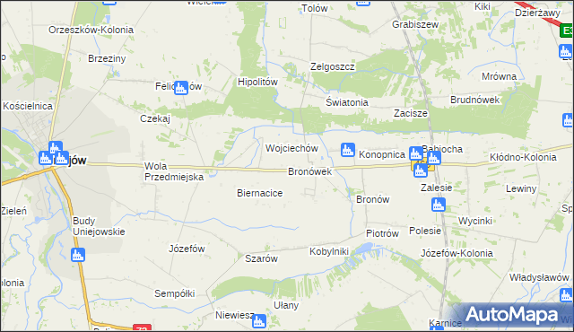 mapa Bronówek gmina Wartkowice, Bronówek gmina Wartkowice na mapie Targeo