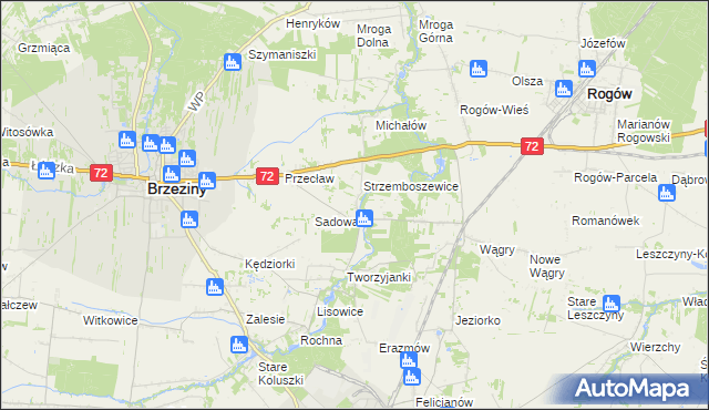 mapa Bronowice gmina Brzeziny, Bronowice gmina Brzeziny na mapie Targeo