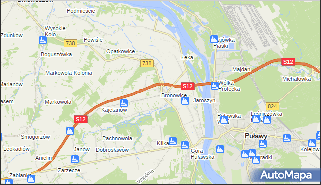 mapa Bronowice gmina Puławy, Bronowice gmina Puławy na mapie Targeo