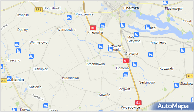 mapa Browina gmina Chełmża, Browina gmina Chełmża na mapie Targeo