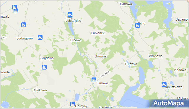 mapa Browina gmina Kozłowo, Browina gmina Kozłowo na mapie Targeo