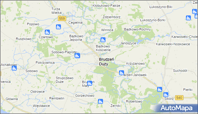 mapa Brudzeń Duży, Brudzeń Duży na mapie Targeo