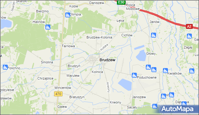 mapa Brudzew powiat turecki, Brudzew powiat turecki na mapie Targeo