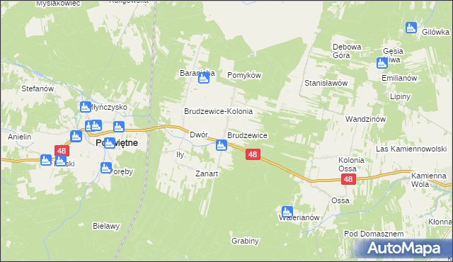 mapa Brudzewice gmina Poświętne, Brudzewice gmina Poświętne na mapie Targeo