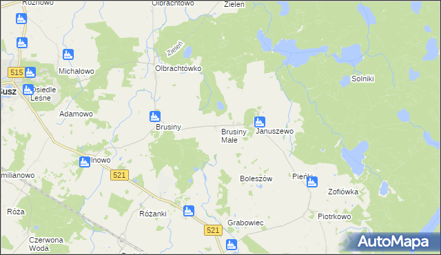 mapa Brusiny Małe, Brusiny Małe na mapie Targeo