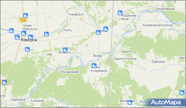 mapa Brzeg gmina Rzeczyca, Brzeg gmina Rzeczyca na mapie Targeo