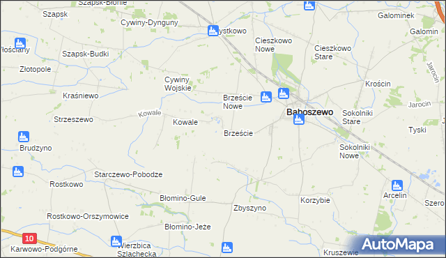mapa Brzeście gmina Baboszewo, Brzeście gmina Baboszewo na mapie Targeo