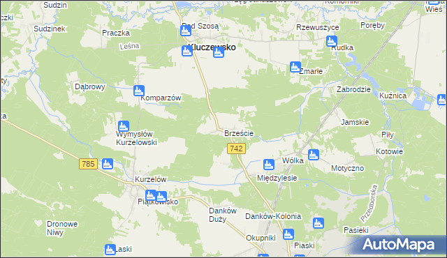 mapa Brzeście gmina Kluczewsko, Brzeście gmina Kluczewsko na mapie Targeo