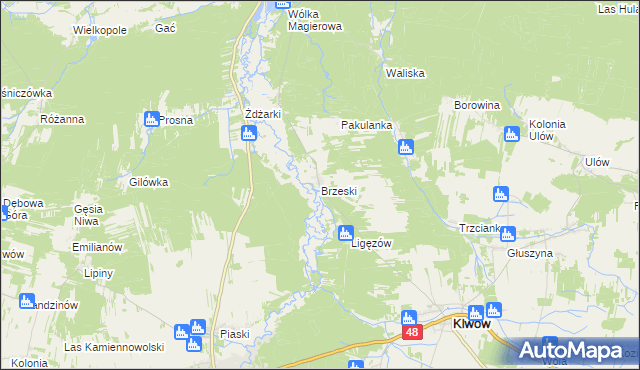 mapa Brzeski gmina Klwów, Brzeski gmina Klwów na mapie Targeo