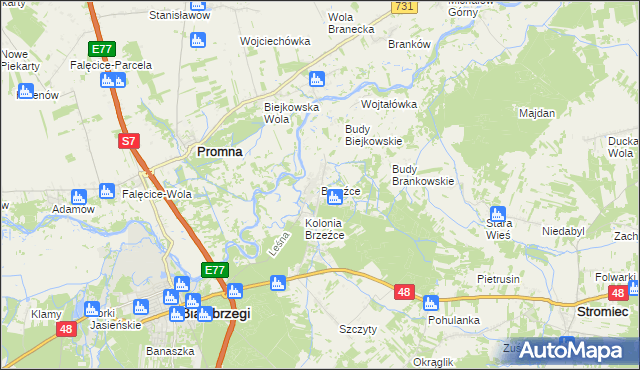 mapa Brzeźce gmina Białobrzegi, Brzeźce gmina Białobrzegi na mapie Targeo
