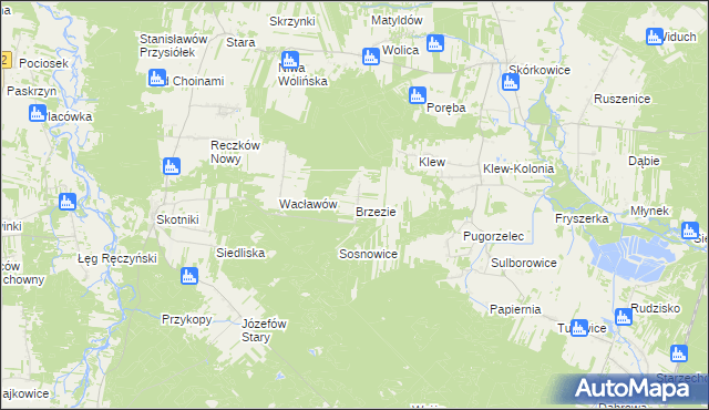 mapa Brzezie gmina Aleksandrów, Brzezie gmina Aleksandrów na mapie Targeo