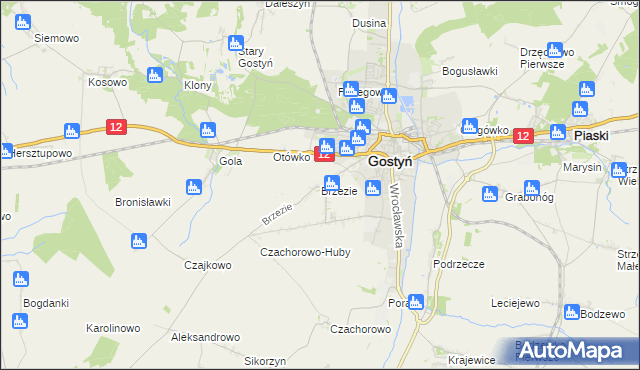 mapa Brzezie gmina Gostyń, Brzezie gmina Gostyń na mapie Targeo