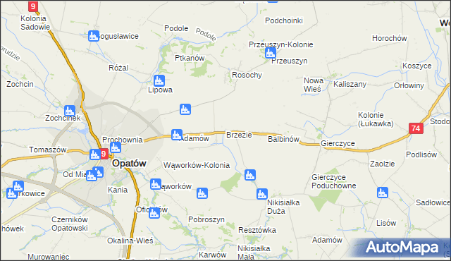 mapa Brzezie gmina Opatów, Brzezie gmina Opatów na mapie Targeo