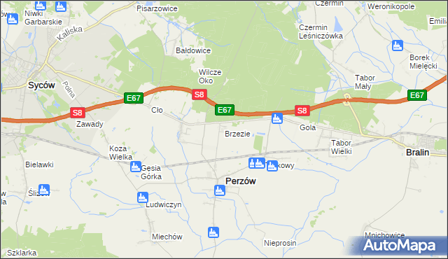 mapa Brzezie gmina Perzów, Brzezie gmina Perzów na mapie Targeo