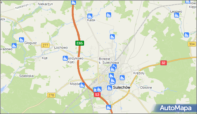 mapa Brzezie k. Sulechowa, Brzezie k. Sulechowa na mapie Targeo