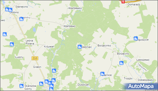 mapa Brzeziniec gmina Dębnica Kaszubska, Brzeziniec gmina Dębnica Kaszubska na mapie Targeo