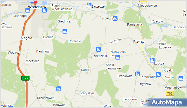 mapa Brzezinki gmina Wodzisław, Brzezinki gmina Wodzisław na mapie Targeo