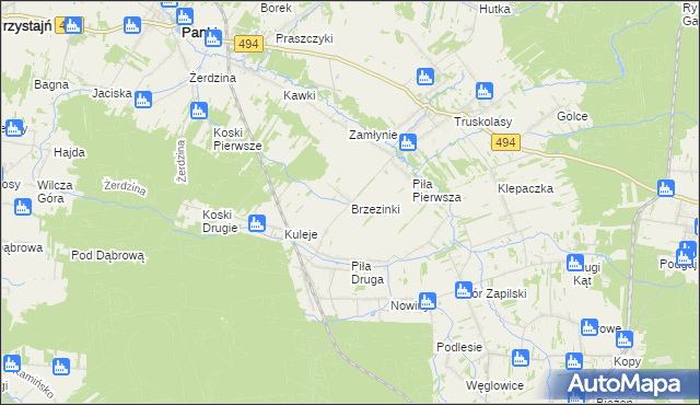 mapa Brzezinki gmina Wręczyca Wielka, Brzezinki gmina Wręczyca Wielka na mapie Targeo