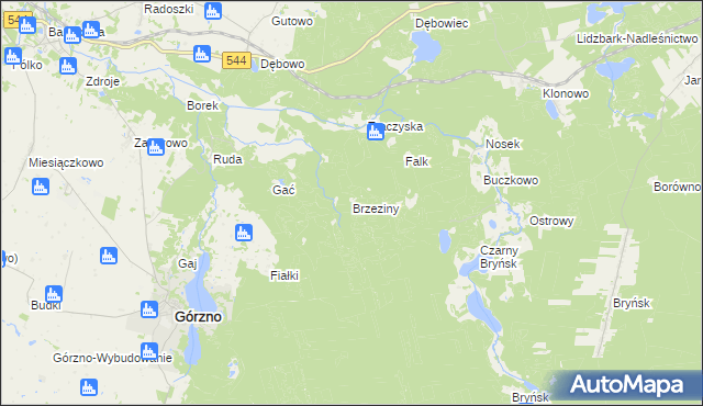 mapa Brzeziny gmina Górzno, Brzeziny gmina Górzno na mapie Targeo
