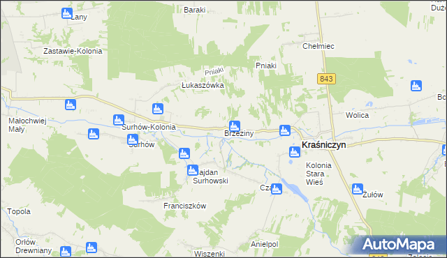 mapa Brzeziny gmina Kraśniczyn, Brzeziny gmina Kraśniczyn na mapie Targeo