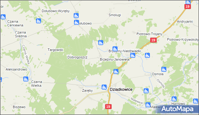 mapa Brzeziny-Janowięta, Brzeziny-Janowięta na mapie Targeo