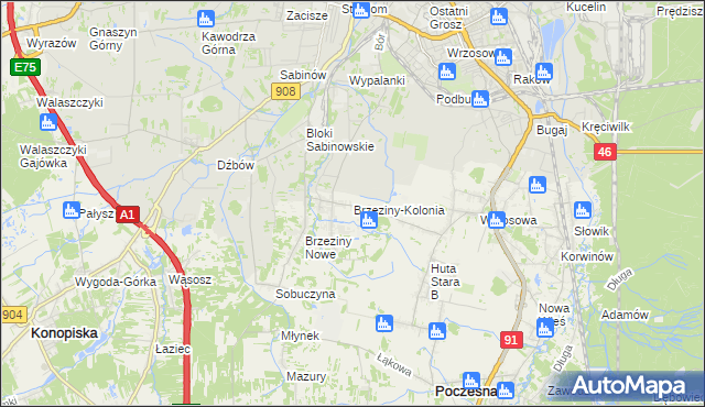 mapa Brzeziny-Kolonia, Brzeziny-Kolonia na mapie Targeo