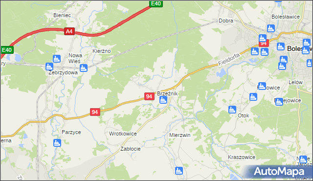 mapa Brzeźnik gmina Bolesławiec, Brzeźnik gmina Bolesławiec na mapie Targeo