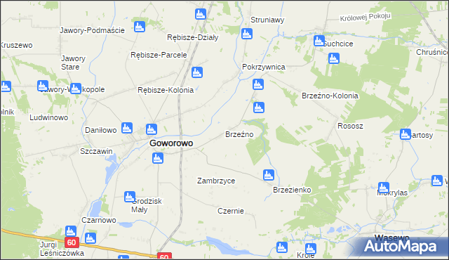 mapa Brzeźno gmina Goworowo, Brzeźno gmina Goworowo na mapie Targeo