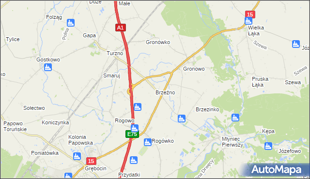 mapa Brzeźno gmina Lubicz, Brzeźno gmina Lubicz na mapie Targeo