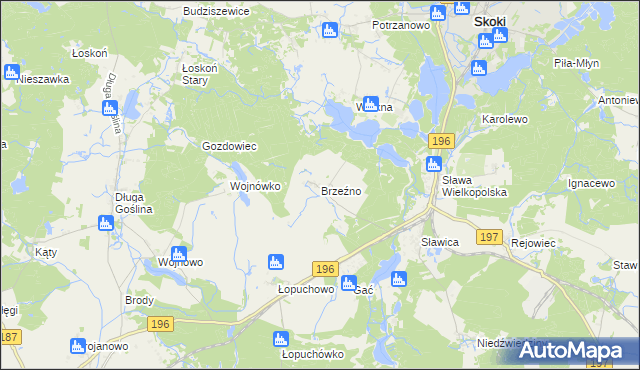 mapa Brzeźno gmina Skoki, Brzeźno gmina Skoki na mapie Targeo