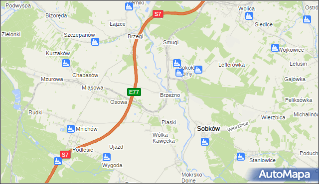 mapa Brzeźno gmina Sobków, Brzeźno gmina Sobków na mapie Targeo