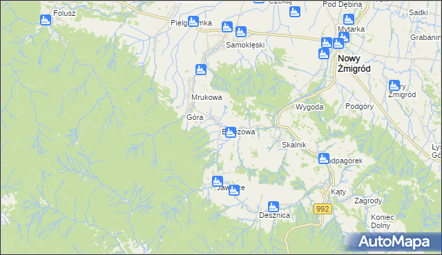 mapa Brzezowa gmina Nowy Żmigród, Brzezowa gmina Nowy Żmigród na mapie Targeo