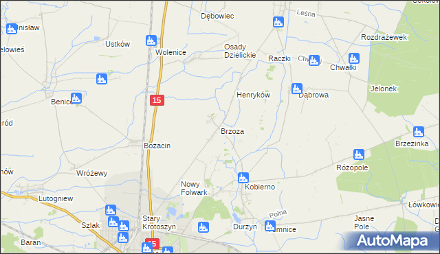 mapa Brzoza gmina Krotoszyn, Brzoza gmina Krotoszyn na mapie Targeo