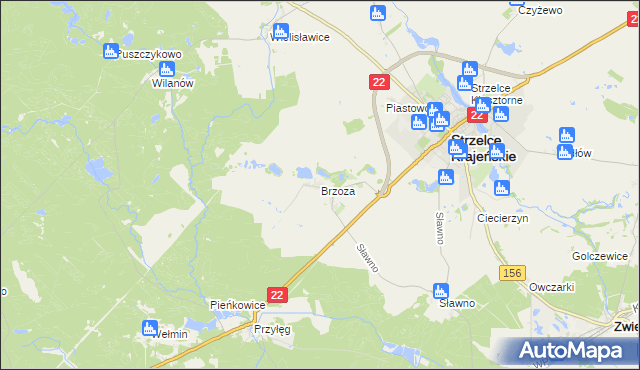 mapa Brzoza gmina Strzelce Krajeńskie, Brzoza gmina Strzelce Krajeńskie na mapie Targeo