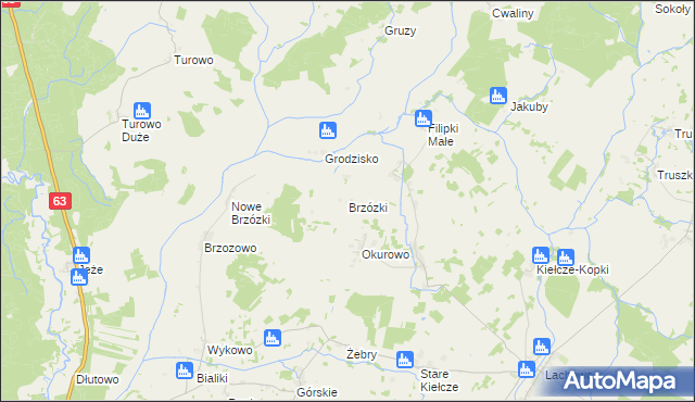 mapa Brzózki gmina Kolno, Brzózki gmina Kolno na mapie Targeo