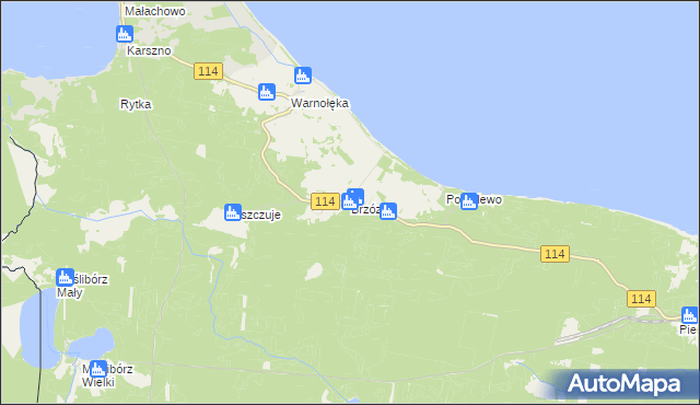 mapa Brzózki gmina Nowe Warpno, Brzózki gmina Nowe Warpno na mapie Targeo