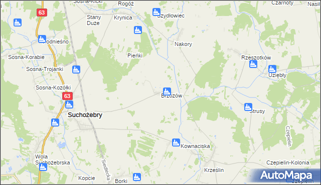 mapa Brzozów gmina Suchożebry, Brzozów gmina Suchożebry na mapie Targeo