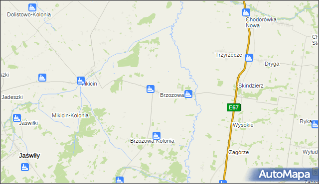 mapa Brzozowa gmina Jaświły, Brzozowa gmina Jaświły na mapie Targeo