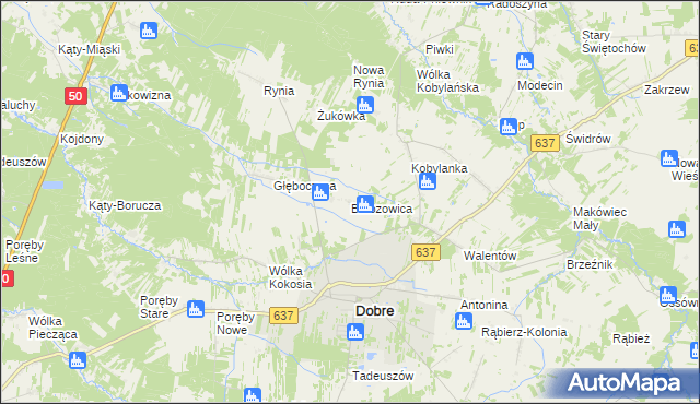 mapa Brzozowica gmina Dobre, Brzozowica gmina Dobre na mapie Targeo