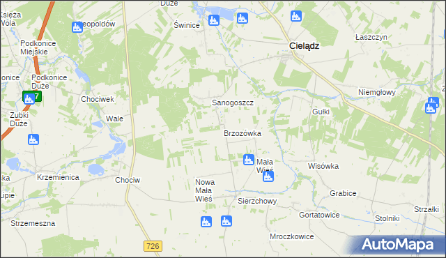 mapa Brzozówka gmina Cielądz, Brzozówka gmina Cielądz na mapie Targeo