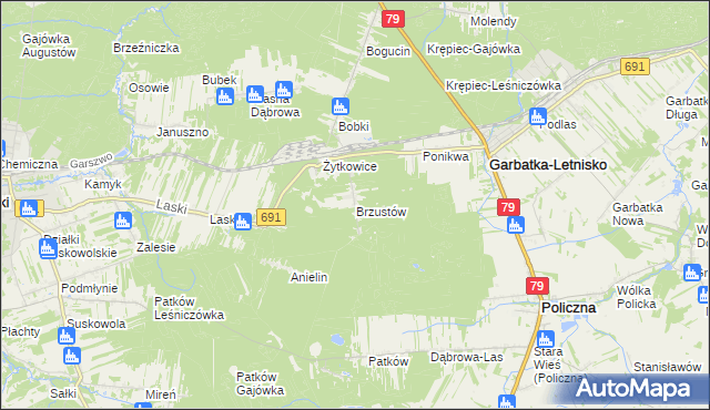 mapa Brzustów gmina Garbatka-Letnisko, Brzustów gmina Garbatka-Letnisko na mapie Targeo