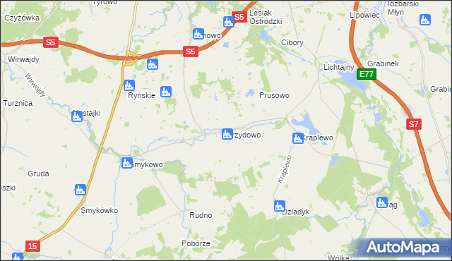 mapa Brzydowo gmina Ostróda, Brzydowo gmina Ostróda na mapie Targeo