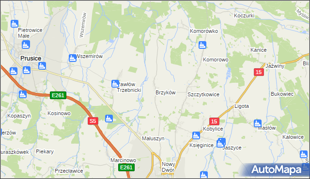 mapa Brzyków gmina Trzebnica, Brzyków gmina Trzebnica na mapie Targeo