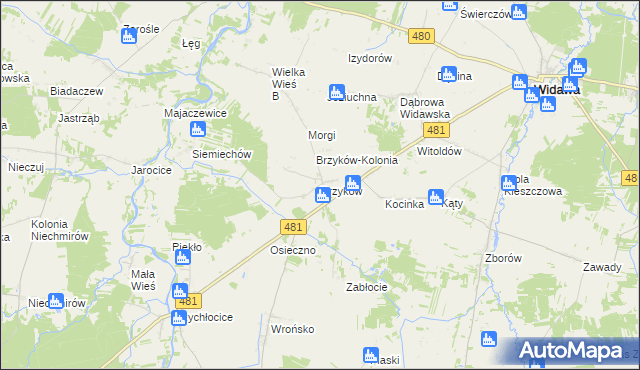 mapa Brzyków gmina Widawa, Brzyków gmina Widawa na mapie Targeo