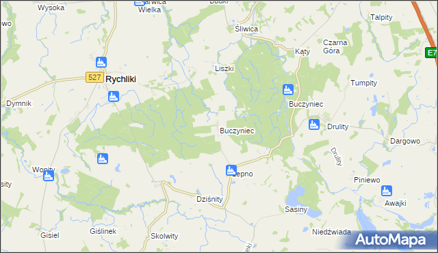 mapa Buczyniec gmina Rychliki, Buczyniec gmina Rychliki na mapie Targeo