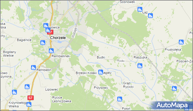 mapa Budki gmina Chorzele, Budki gmina Chorzele na mapie Targeo