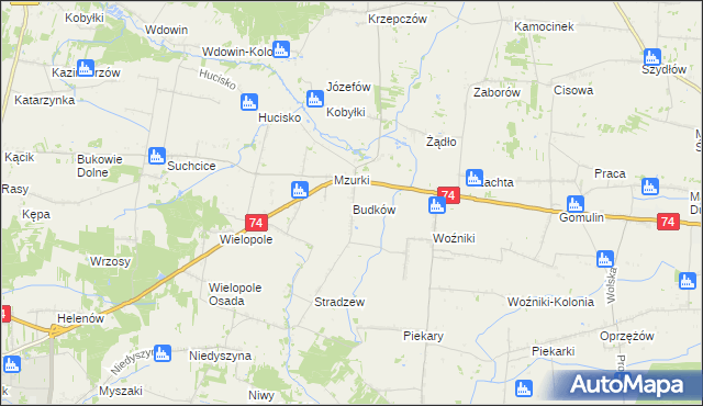 mapa Budków gmina Wola Krzysztoporska, Budków gmina Wola Krzysztoporska na mapie Targeo